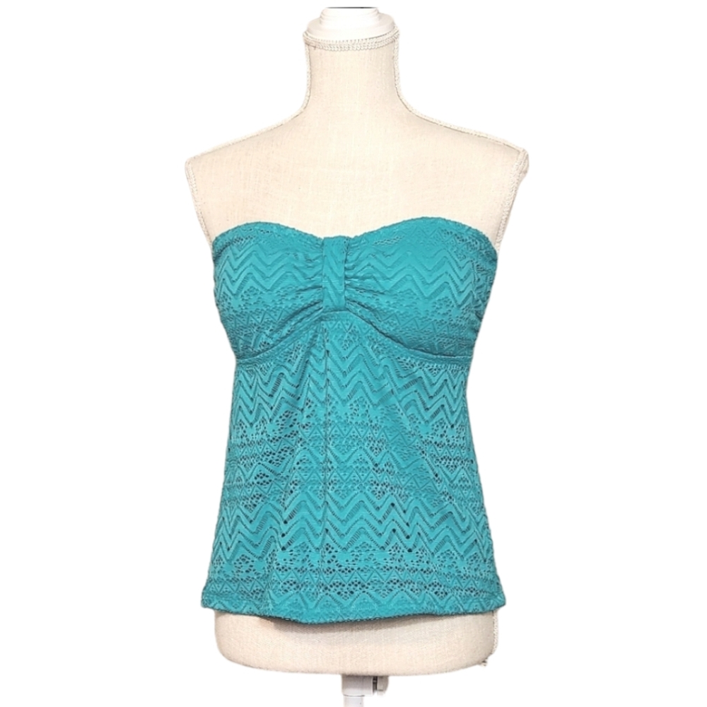 Catalina Strapless Lace Tankini Swim Top – Turquoise – Size Large (12-14)